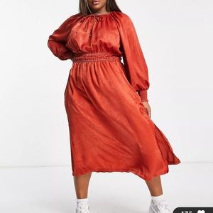 Balloon sleeve midi dress -burnt orange